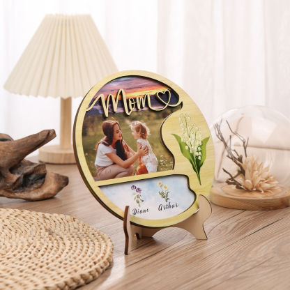 2 Names - Customized Photo Birth Flower Wooden Ornament Decoration for Mom
