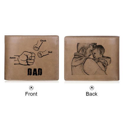 3 Names - Personalized Fist Style Leather Men's Wallet Custom Photo Wallet for Dad
