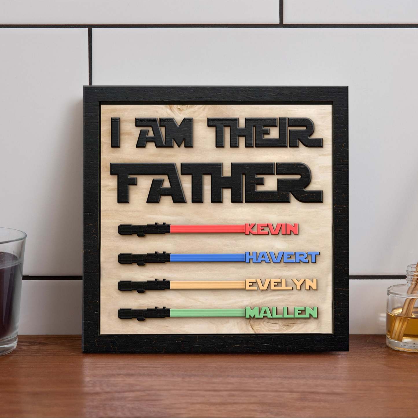 Personalized Star Wars Sign Father's Day Gifts - I AM THEIR FATHER - Wood Sign with 6 Names