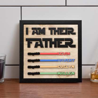 Personalized Star Wars Sign Father's Day Gifts - I AM THEIR FATHER - Wood Sign with 6 Names