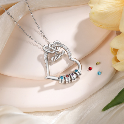 Personalized Mom Heart Necklace with 1–5 Names and Birthstones