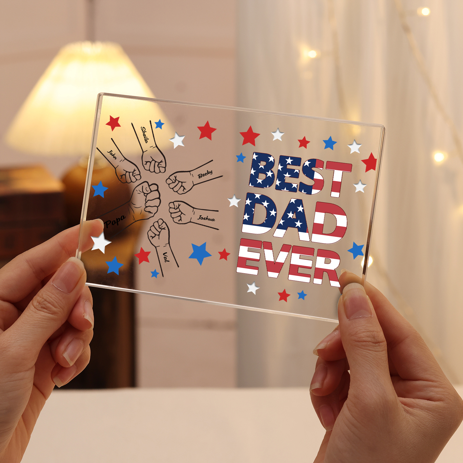 6 Names - Personalized Fist Family Acrylic Keepsake Customized Name Acrylic Home Decor Gift for Dad