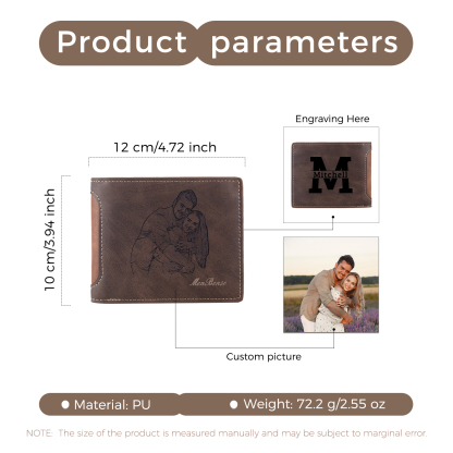 Personalized Leather Folding Wallet With Photo, Name and Letter, Gift For Dad