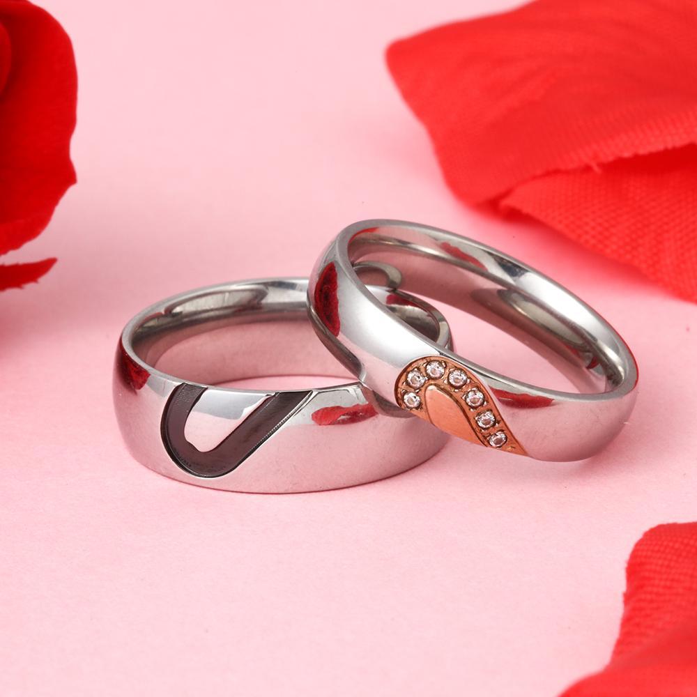 Half Heart Matching Promise Rings for Couple Lovers Custom Engraved Bands Ring