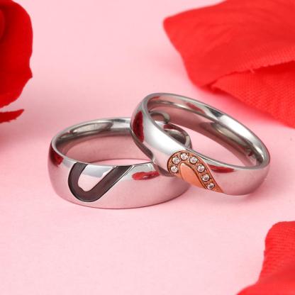 Half Heart Matching Promise Rings for Couple Lovers Custom Engraved Bands Ring