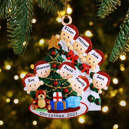 5 Names-Family Christmas Wooden Ornament Custom 5 Names Hanging Ornament Gifts For Family-Peeking Family