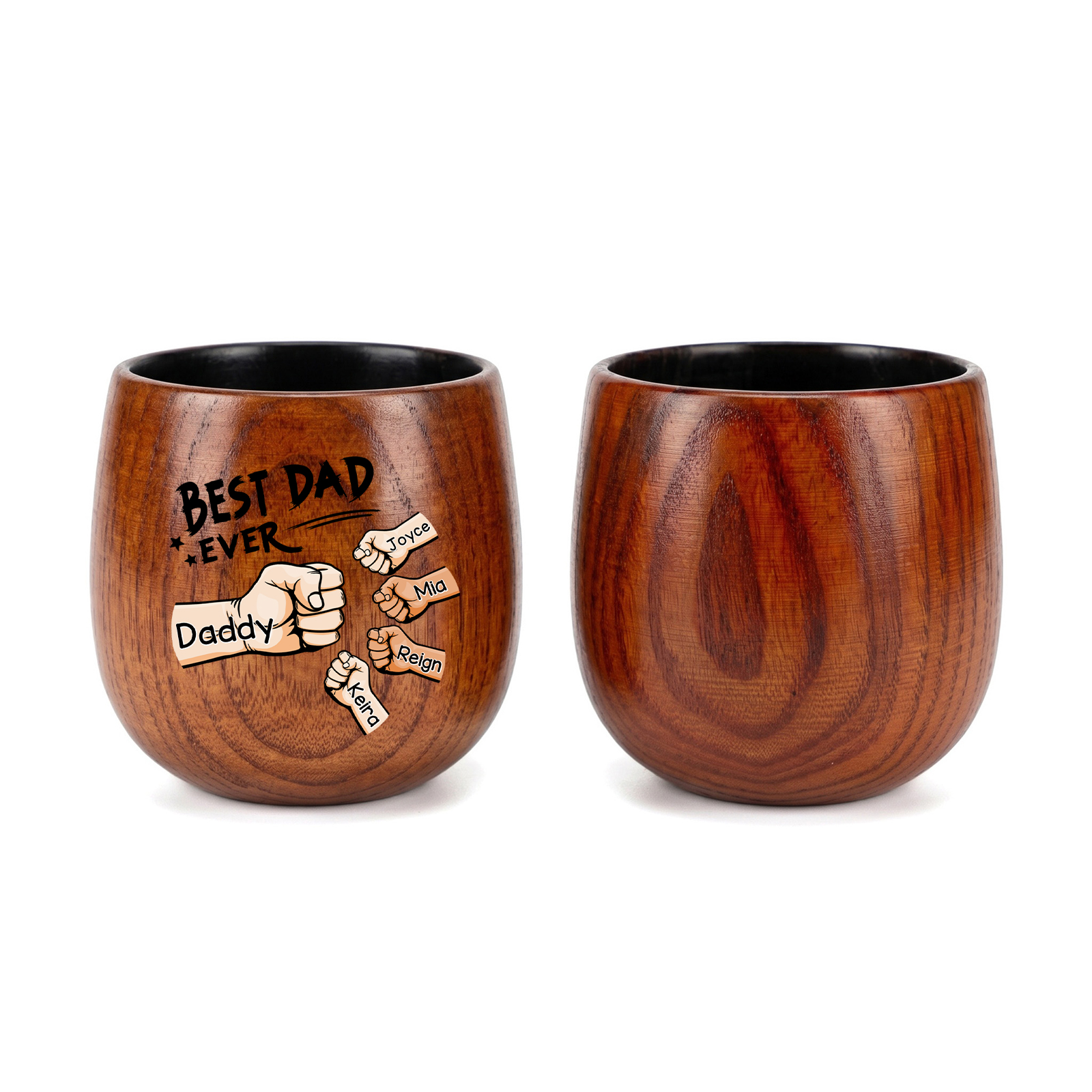 Personalized Wooden Whiskey Cup Custom with 2-6 Fist Bumps and Names