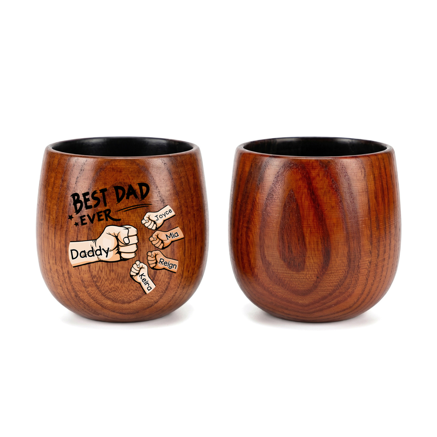 Personalized Wooden Whiskey Cup Custom with 2-6 Fist Bumps and Names
