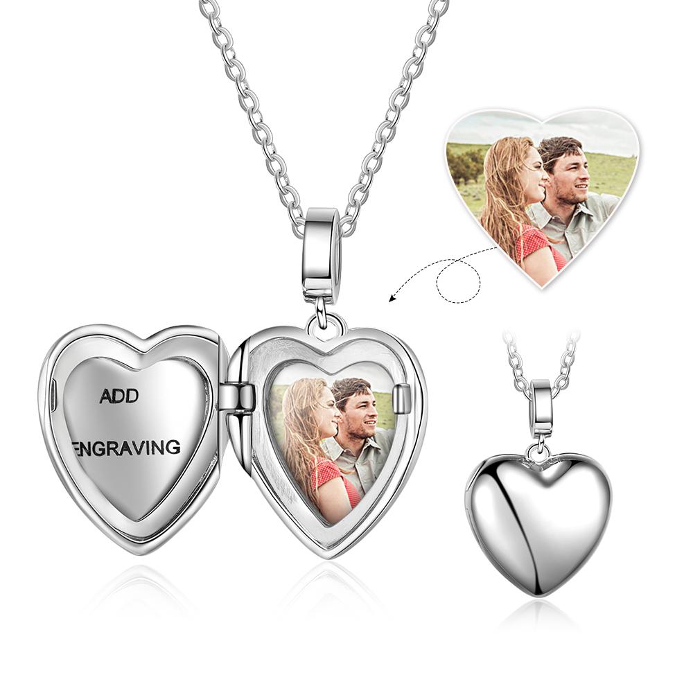 Personalized Heart Photo Locket 925 Sliver Necklace Custom Photo Necklace Gifts For Her