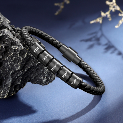 Personalized Men's Bead Bracelet with Custom 5 Names Personalized Gift for Him | Jessmade 