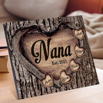 5 Names-Personalized Nana Wooden Ornament Custom Text And Date Home Decoration for Family
