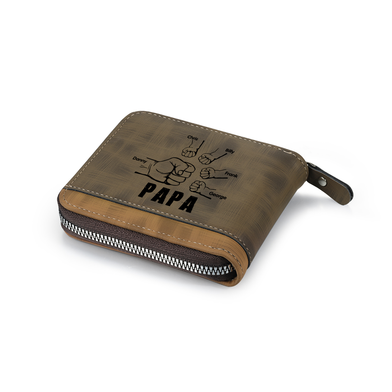 5-Names Personalized Leather Men's wallet With Card Slot Engraved With Name And Photo For Papa As a Father's Day Unique Gift