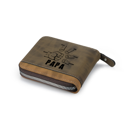 5-Names Personalized Leather Men's wallet With Card Slot Engraved With Name And Photo For Papa As a Father's Day Unique Gift