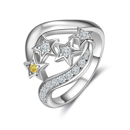 Personalized Star Ring With 1 Birthstone Engraved Names Ring Gift For Women