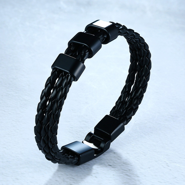 Personalized Braided Leather Bracelet Engraved 2 Names Men's Bracelet Gifts For Him