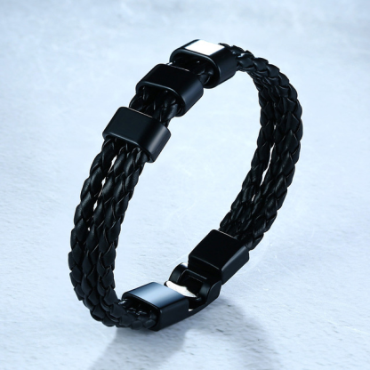 Personalized Braided Leather Bracelet Engraved 2 Names Men's Bracelet Gifts For Him