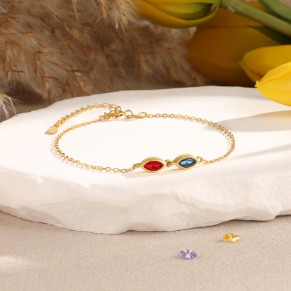 925 Sterling Silver Personalized Birthstones Bracelet Custom with 2–5 Marquise-Cut Stones