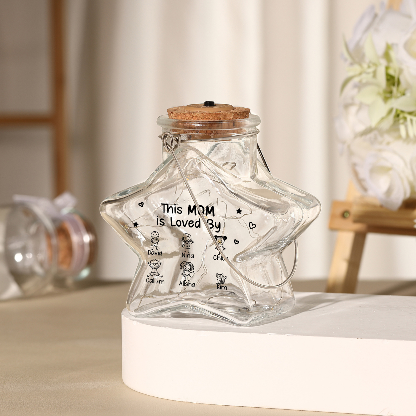 Personalized Star Glass Fairy LED Light Jar for Mom