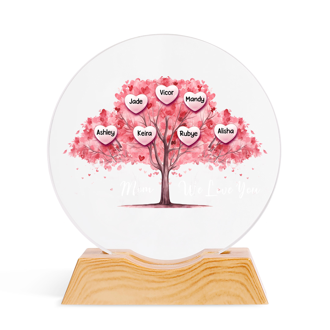 Personalized Family Tree LED Crystal Night Light with 1–7 Names for Mom