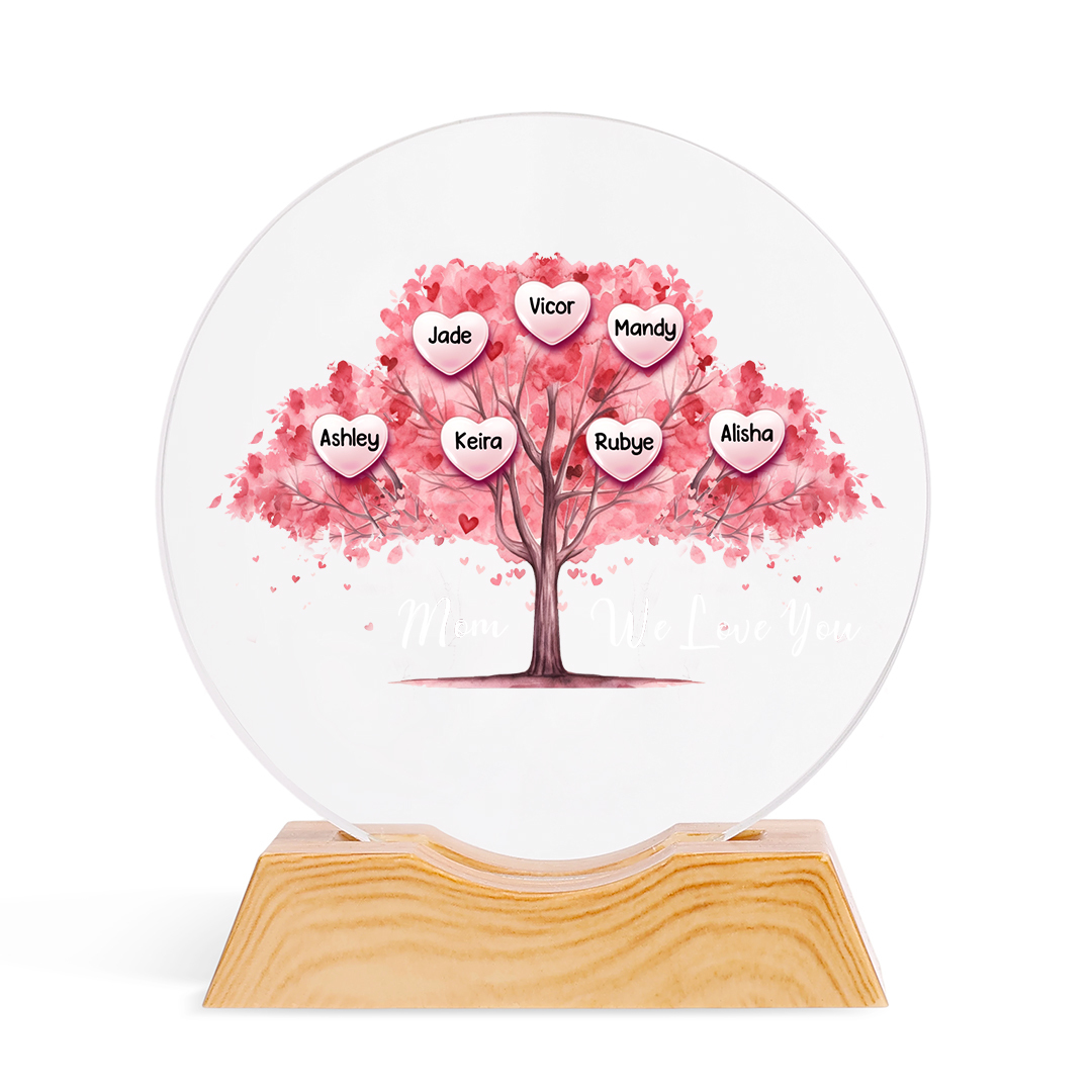 Personalized Family Tree LED Crystal Night Light with 1–7 Names for Mom