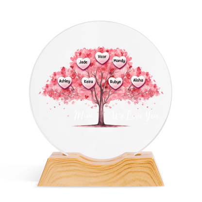 Personalized Family Tree LED Crystal Night Light with 1–7 Names for Mom