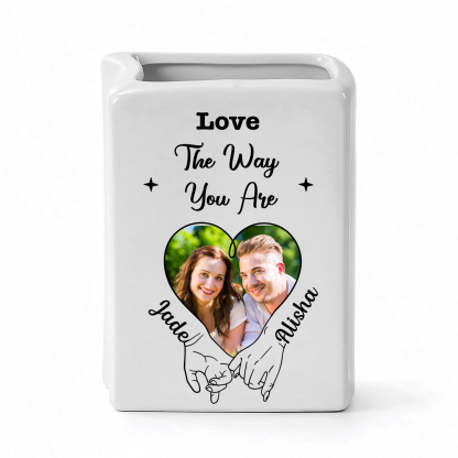 Personalized Heart Photo Book-Shaped Ceramic Vase for a Couple