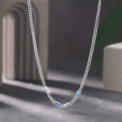 Personalized Cuban Chain Men Necklace Custom With 1-6 Names And Birthstones Gift For Dad Or Husband