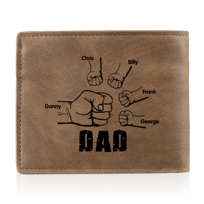 5 Names - Personalized Photo Custom Leather Men's Folding Wallet as a Father's Day Gift for Dad