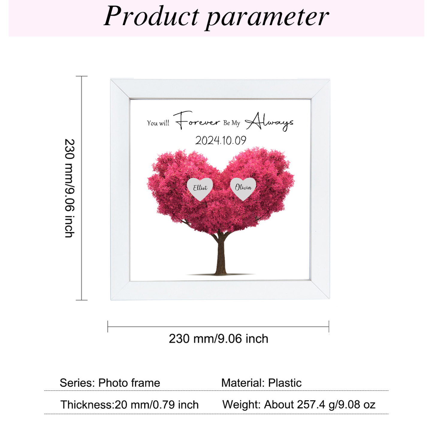 Personalized Love Tree Plastic Photo Frame with 2 Names & Date – Valentine's Gift for Couple | Jessemade