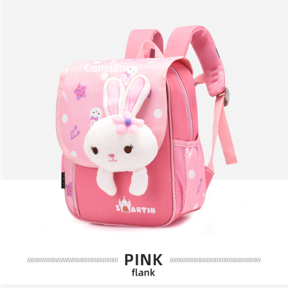 Personalized Pink Bunny Children School Bag Embroidery Name Black Backpack, Customized Schoolbag Travel Bag For Kids