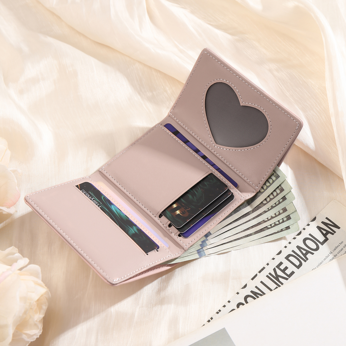 Women's Personalized Photo PU Leather Flower Wallet Coin Purse Four Colors Available Gift for Her