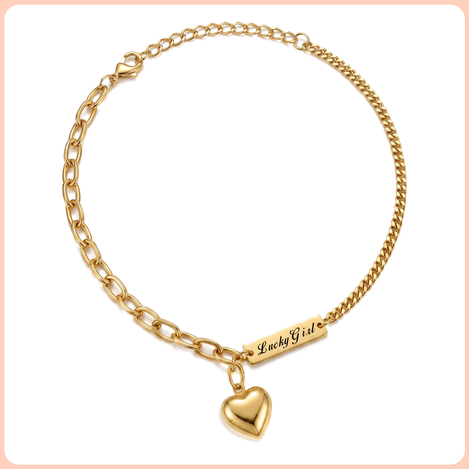 Personalized Gold Heart Charm Chain Anklet