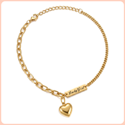 Personalized Gold Heart Charm Chain Anklet