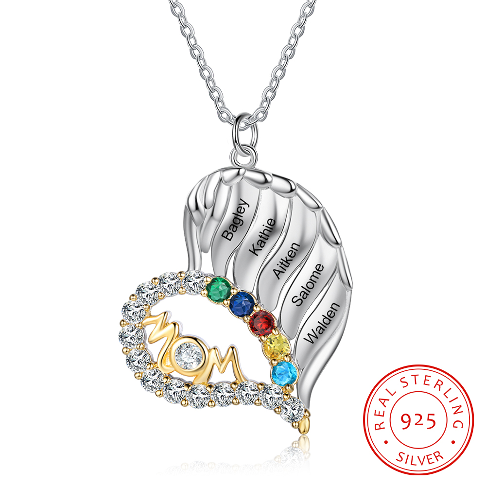 5 Names-Personalized Hearts Necklace Custom Birthstone Necklace Wonderful Gifts for Mom