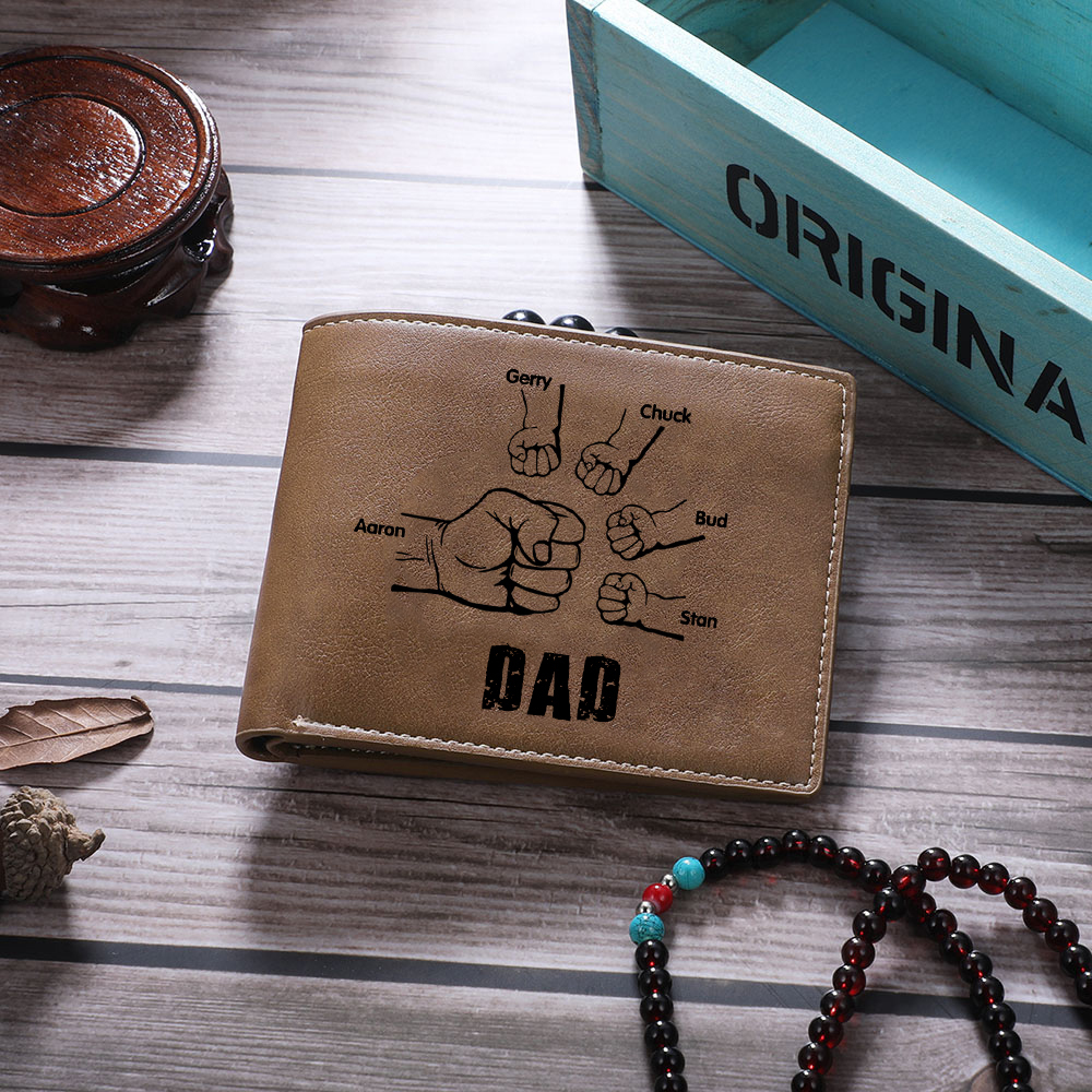 5 Names - Personalized Fist Style Leather Men's Wallet Custom Photo Wallet for Dad