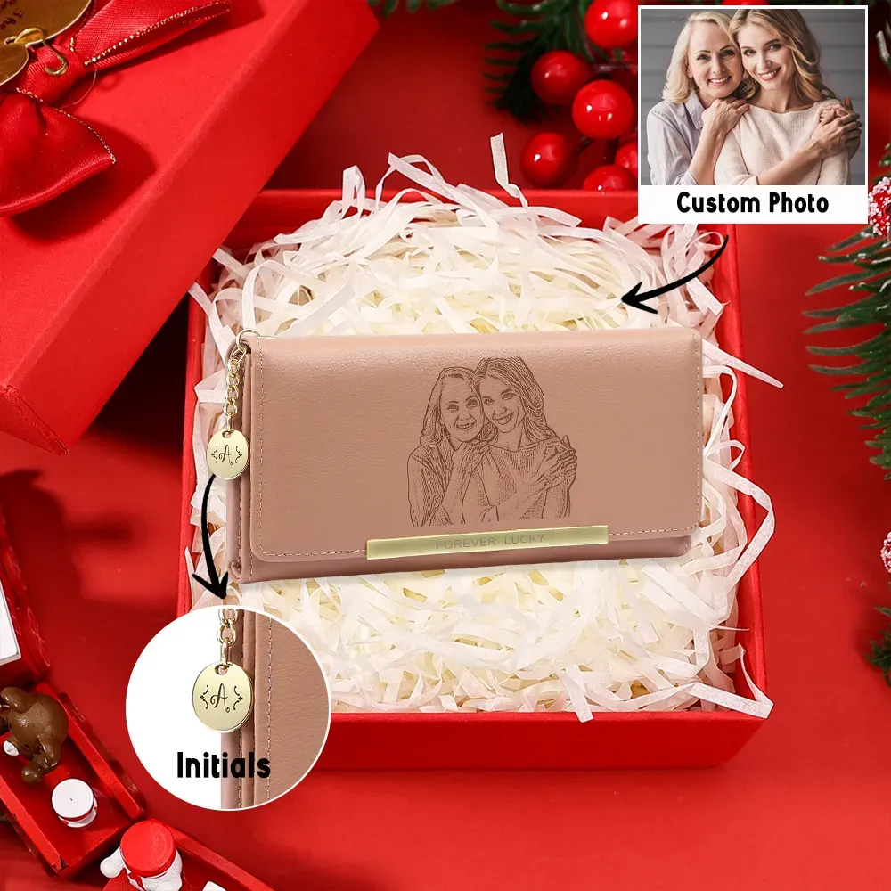 Personalised Women's Wallet with Custom Photo & Letter – PU Leather in Blue & Pink & Yellow Christmas Gift for Nan | Jessemade