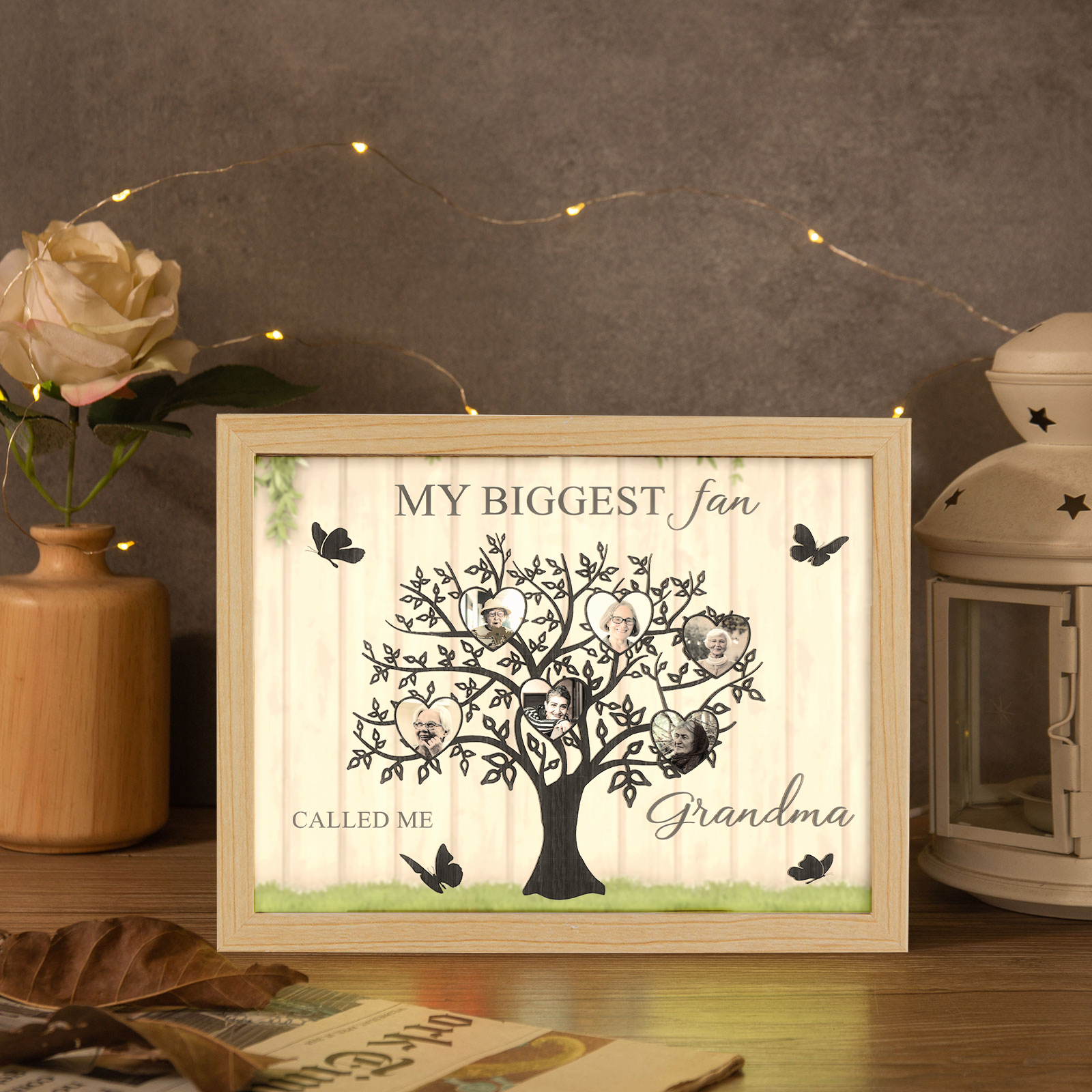 6 Photos-Personalized Family Color Or Black And White Frame Custom 6 Photos And Text LED Night Light