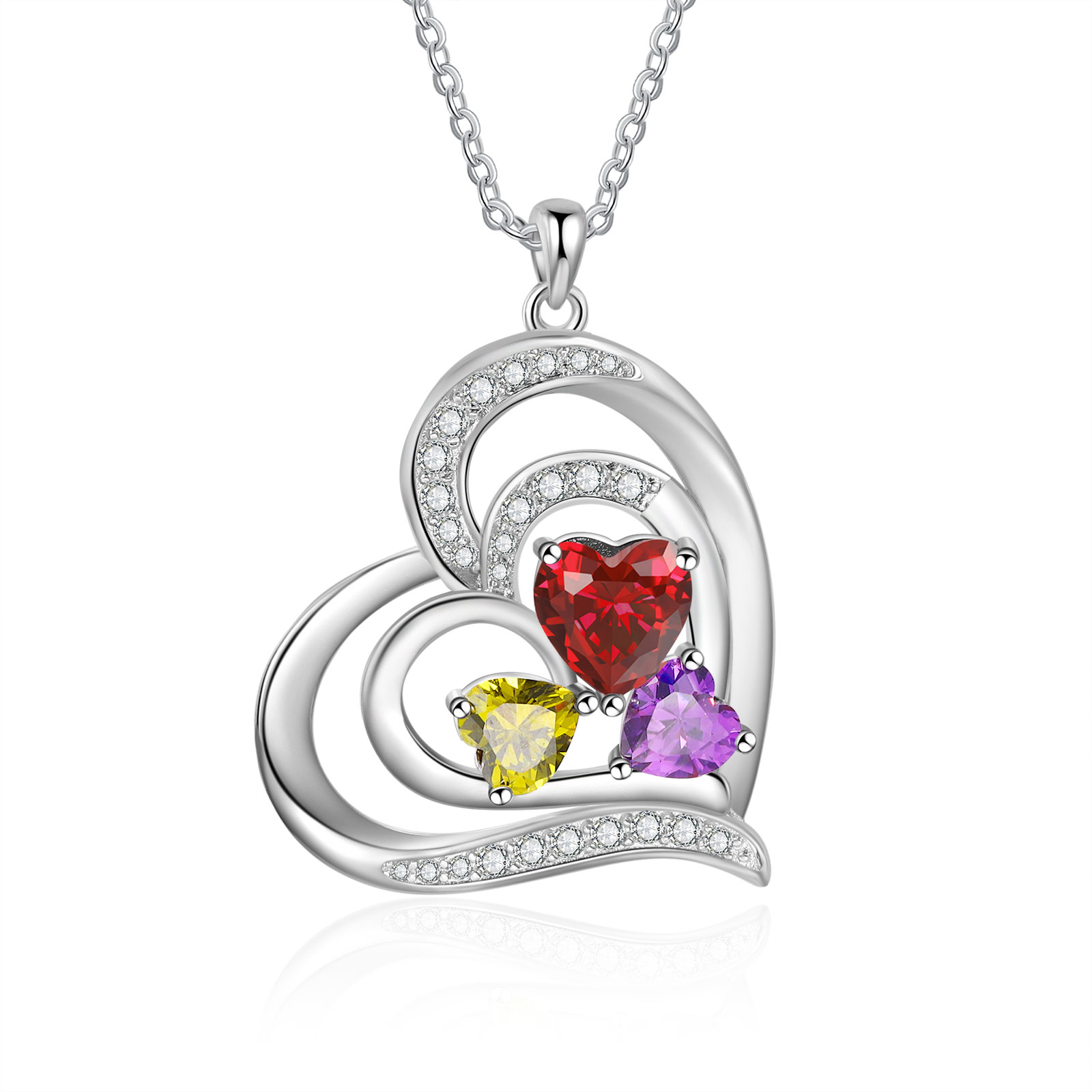 3 Names - Personalized Heart Necklace with Customized Names and Birthstone As Mother's Day Gift for Mom