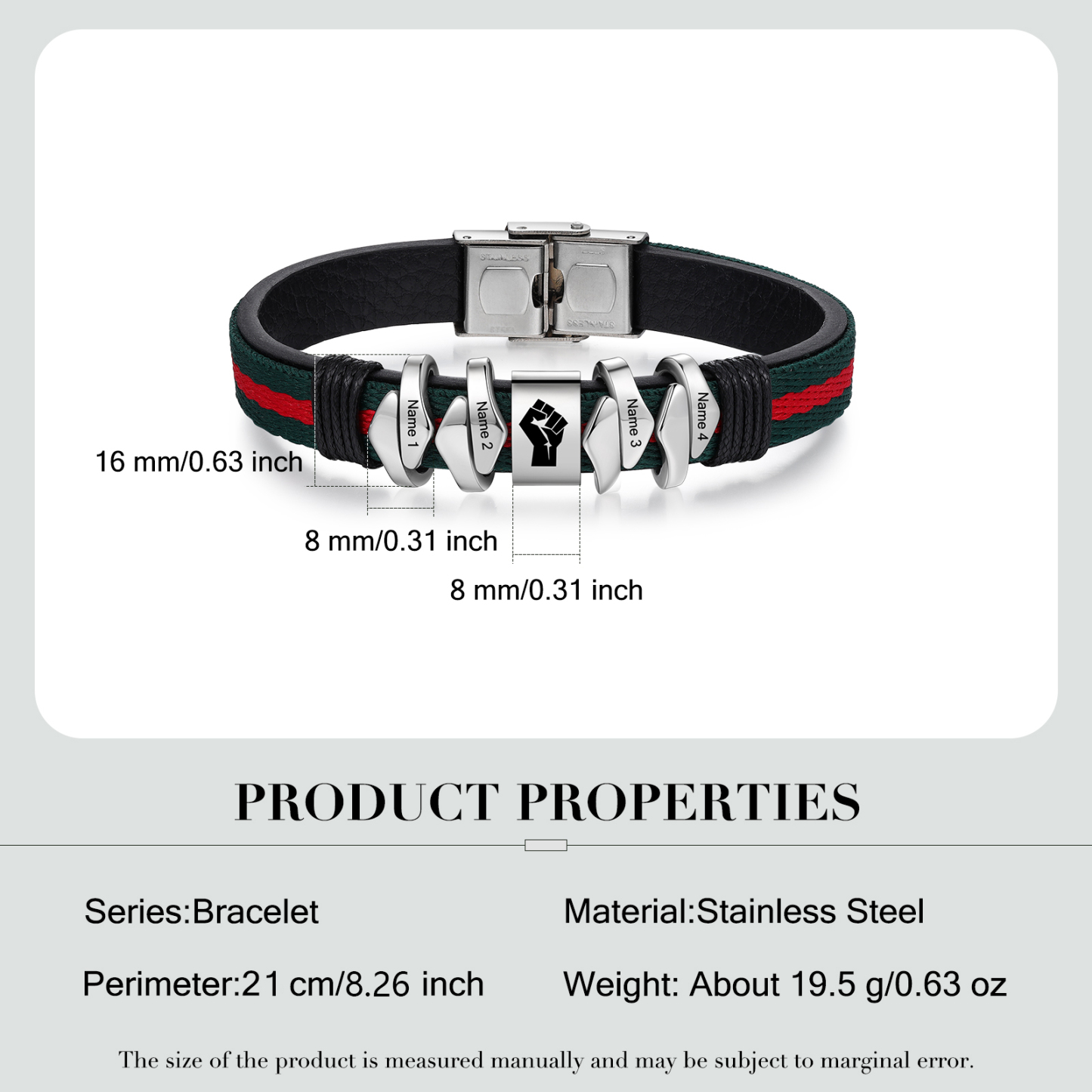 Personalized Leather Bracelet Custom 4 Names Mens Bracelet Silver and Gold