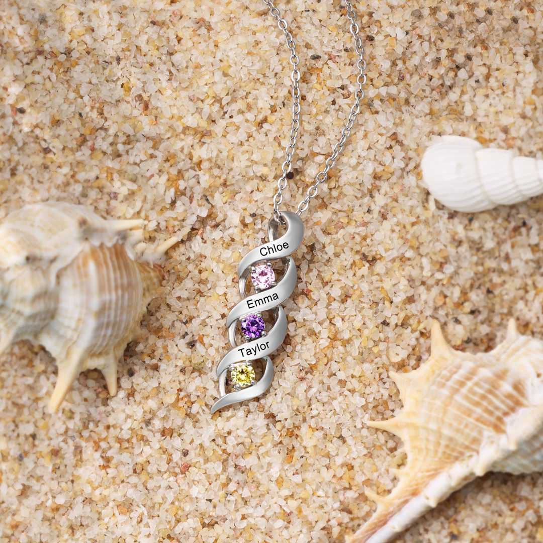 Mother DNA Necklace Personalized Family Necklace Engrave 2 Names & Birthstones Gifts For Her