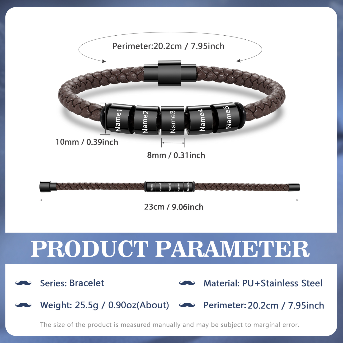 Personalized Men's Bead Bracelet with Custom 5 Names Personalized Gift for Him | Jessmade 