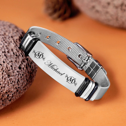 Personalized Men's Name Bracelet Custom Name Letter Watchband Initial ID Bar Bangle Gifts For him
