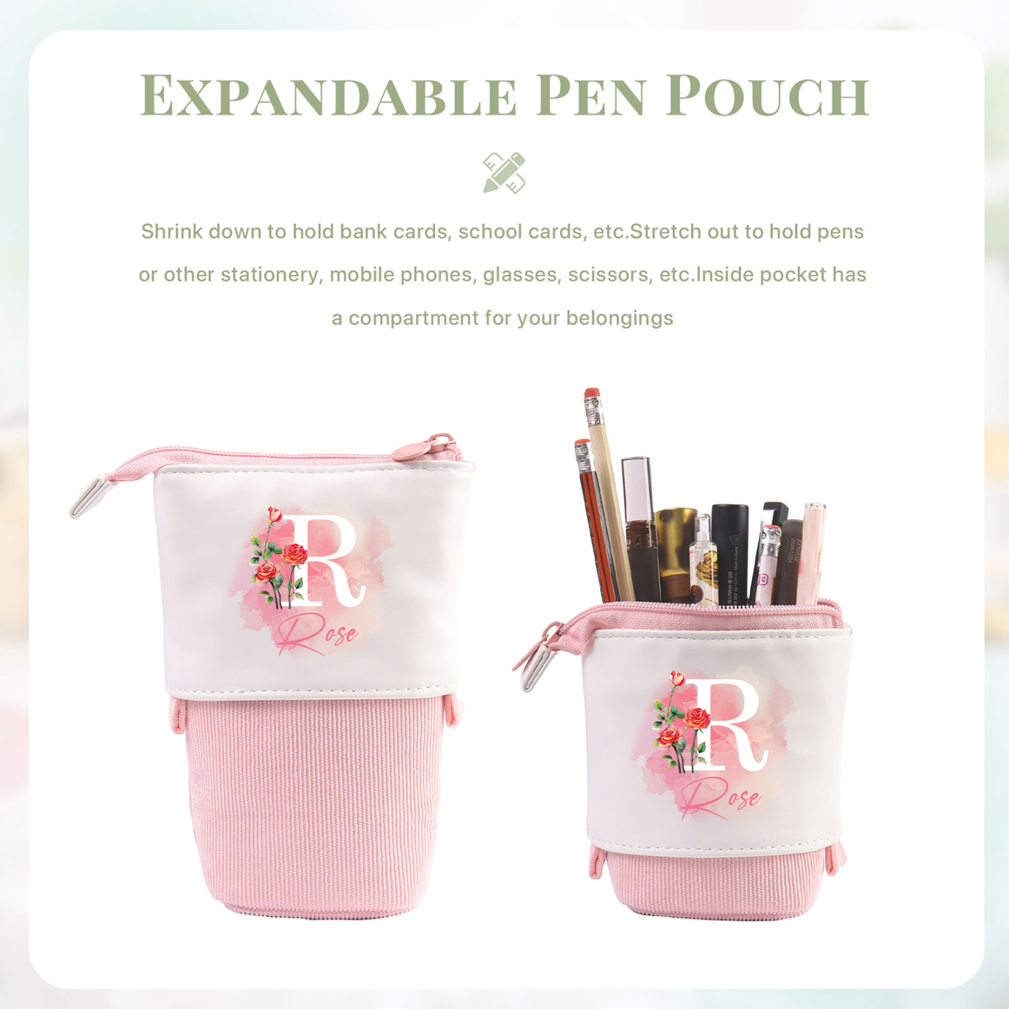 Personalized Pencil Case Custom Name & Letter & Birthday Flower Pen Pouch Back To School Gift for Kids