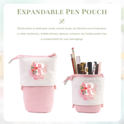 Personalized Pencil Case Custom Name & Letter & Birthday Flower Pen Pouch Back To School Gift for Kids