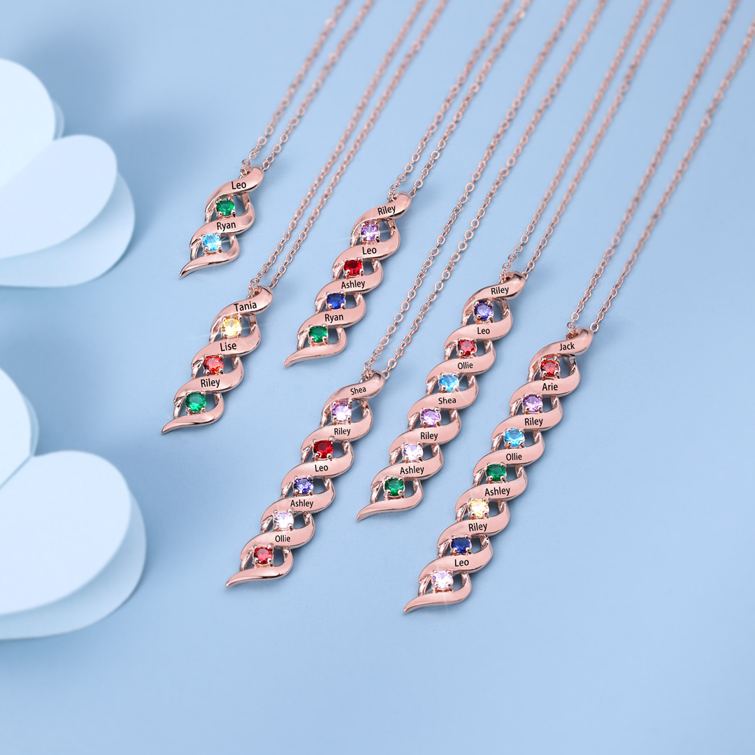 3 Names-Customized Necklace Cascading Pendant with 3 Birthstones Engraving 3 Names Gifts for Her