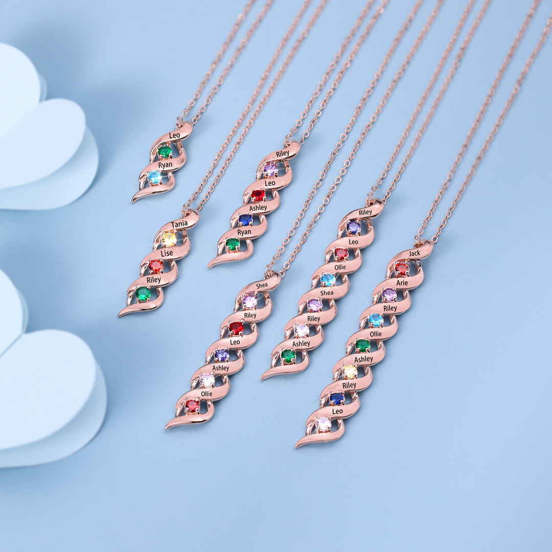 3 Names-Customized Necklace Cascading Pendant with 3 Birthstones Engraving 3 Names Gifts for Her