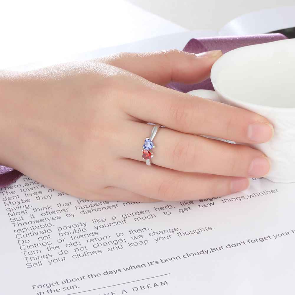 S925 Silver Ring Personalized 2 Birthstones Mothers Ring With Names Gifts For Her