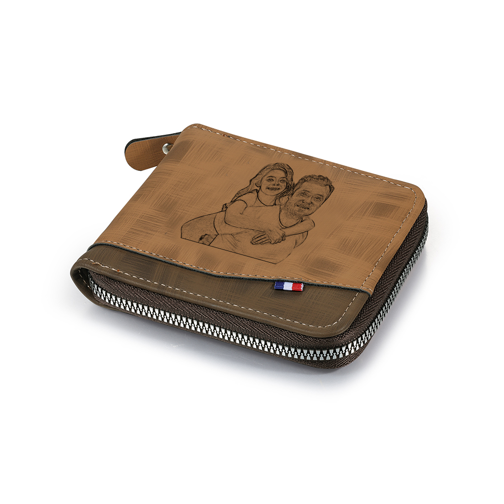 Photo Personalized Leather Zipper Men's Wallet Customized Name Letter Folding Wallet Three Colors Available for Grandpa
