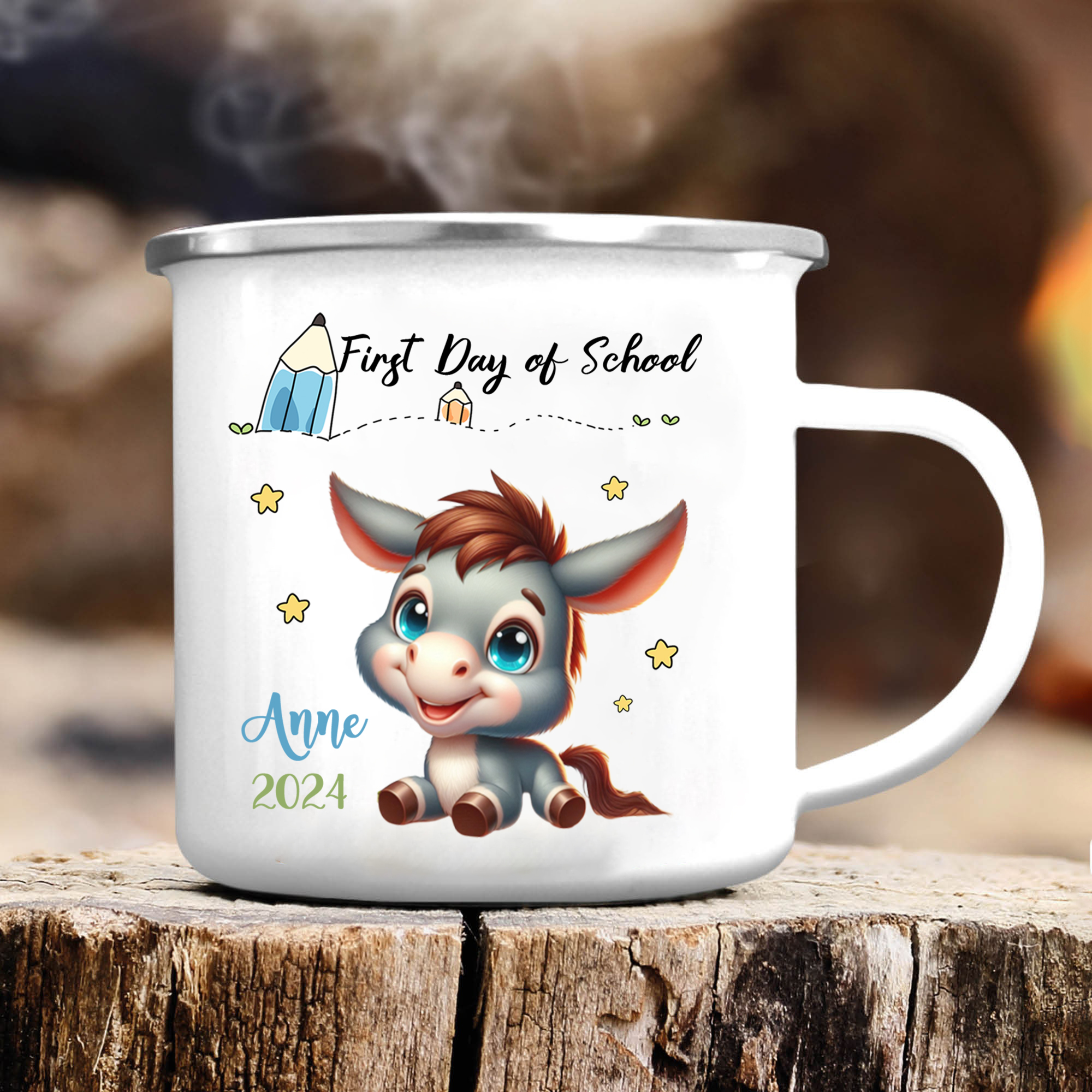 Personalized Name And Date Mug Cute Cartoon Donkey Mug Back To School Gift For Kids