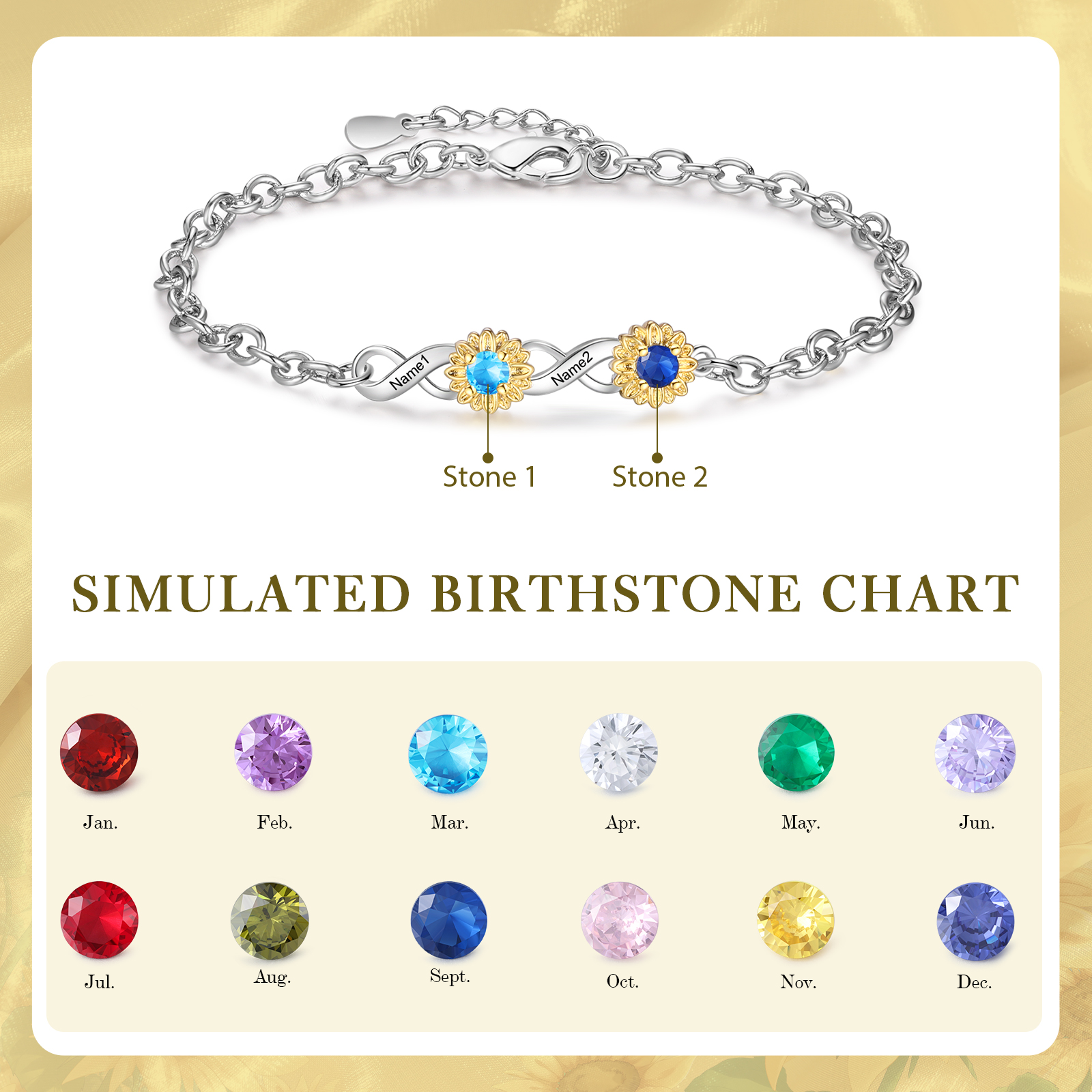 2-4 Birthstones & Names - Personalized Birthstone Beautiful Bracelet Gift for Her